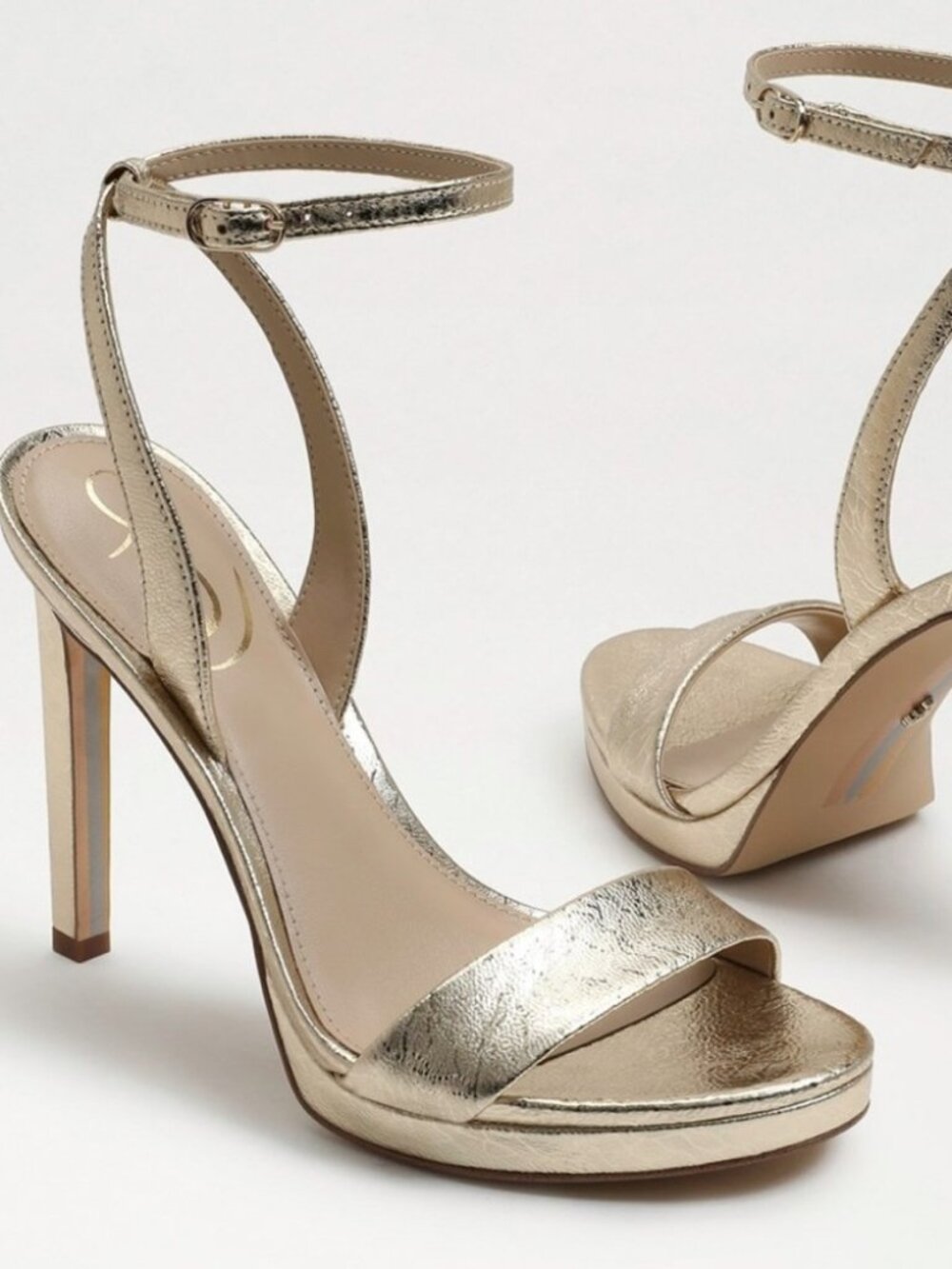 Sam Edelman Jade Gold Metallic Strappy Ankle Strap Heels Size 10